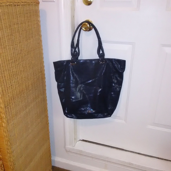 Handbag Navy blue shimmery tote  Like New! - Picture 1 of 2